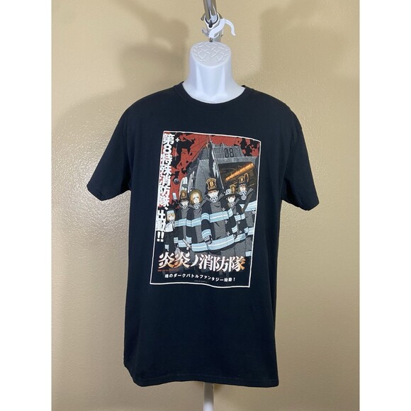 Fire Force Group Kanji Anime Men's Black Blue T-Shirt Size L - Picture 1 of 5